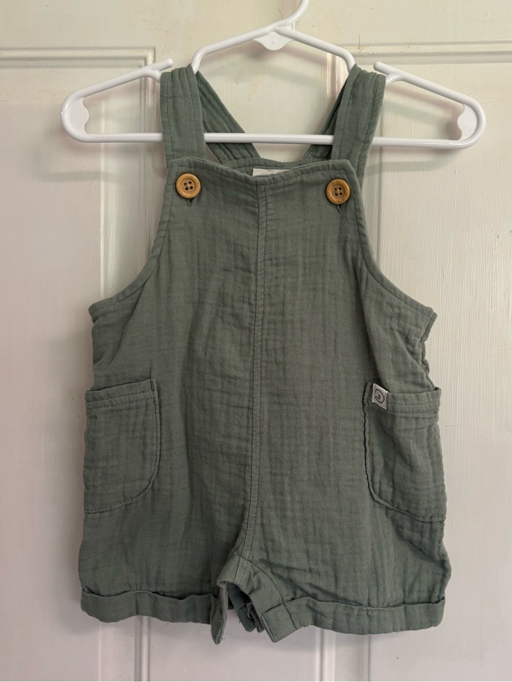 3M Little Planet Spring Moss Green organic Cotton Gauze Shortall. In EUC!